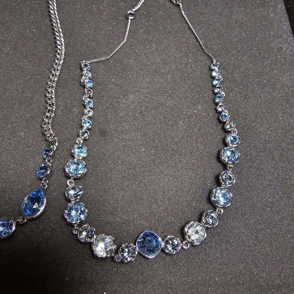 Lot Of 2 Silver Tone Givenchy Ladies Stackable Necklaces With Blue Crystals show - Picture 2 of 7